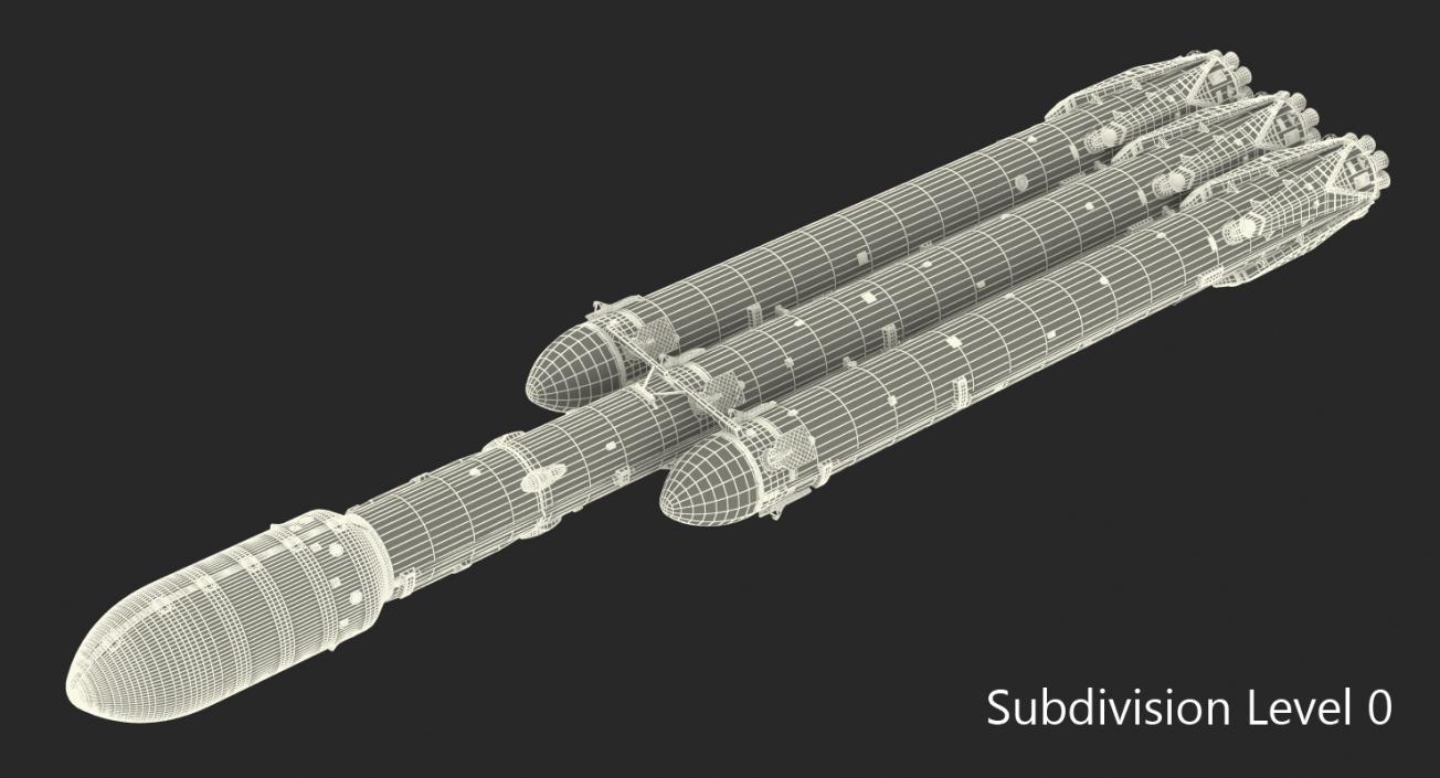 3D Rocket with Boosters and Satellite in Cargo model