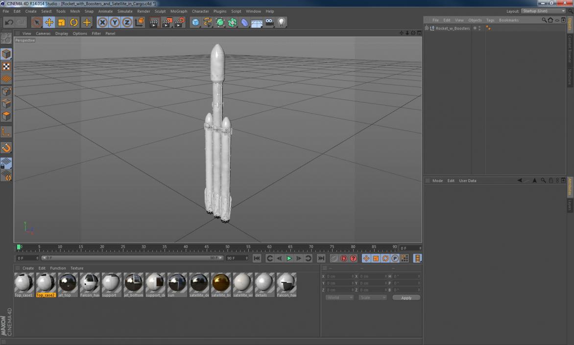 3D Rocket with Boosters and Satellite in Cargo model