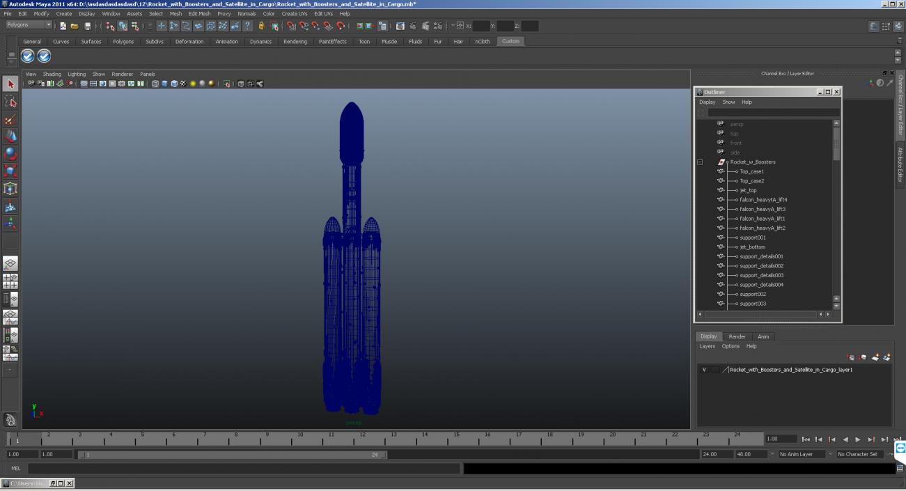 3D Rocket with Boosters and Satellite in Cargo model