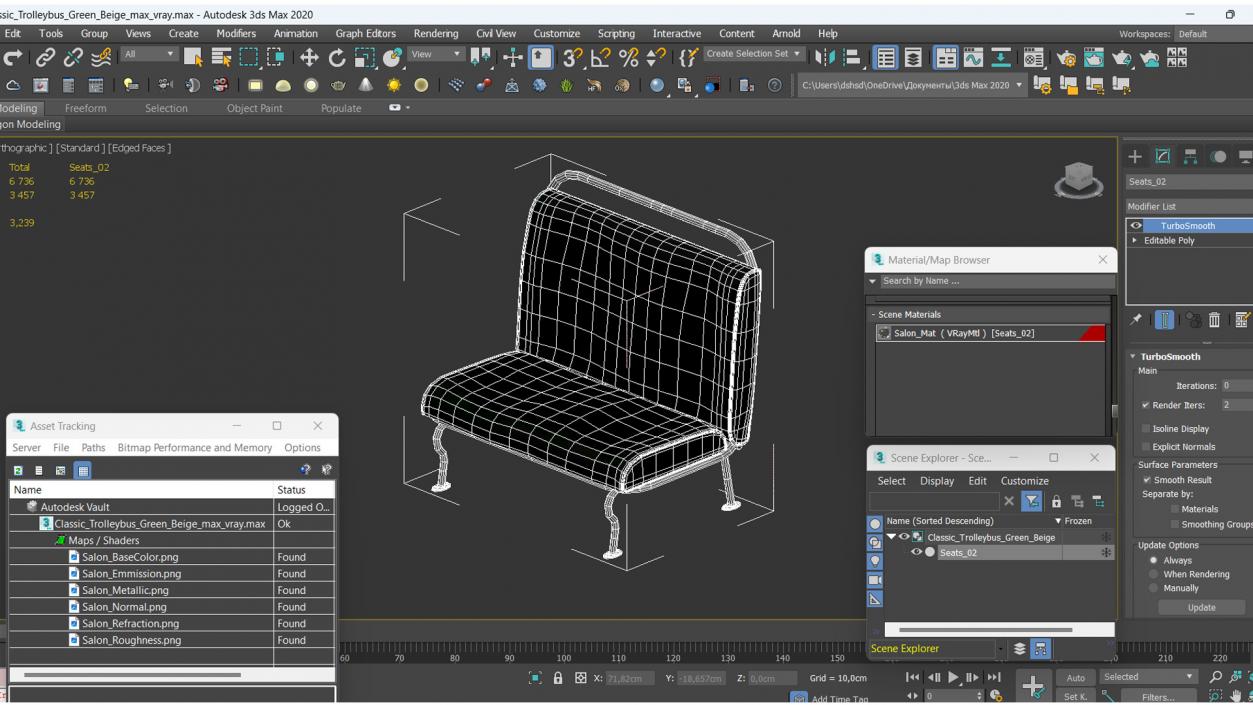 3D Historic Tram Seats One Side model