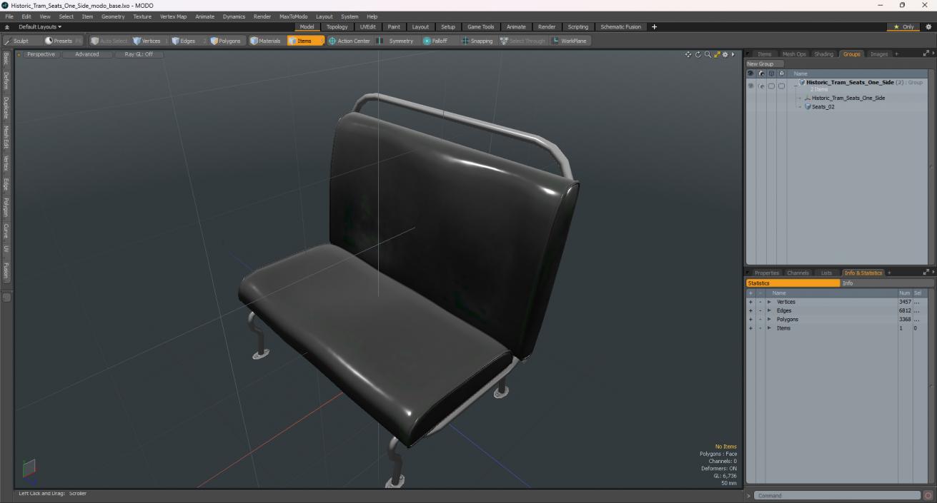 3D Historic Tram Seats One Side model