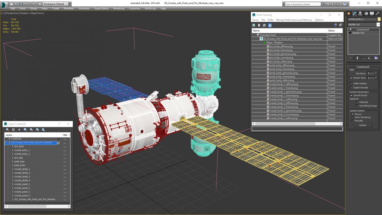 3D ISS Zvezda with Poisk and Pirs Modules model