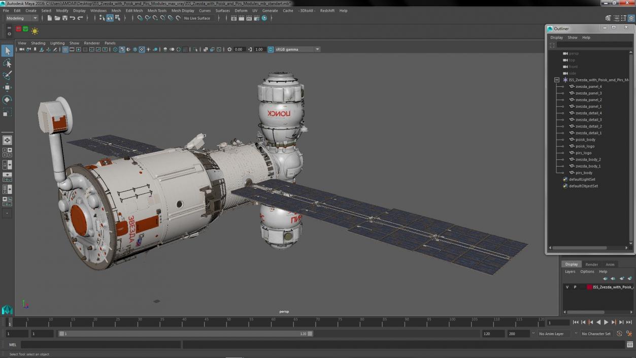 3D ISS Zvezda with Poisk and Pirs Modules model