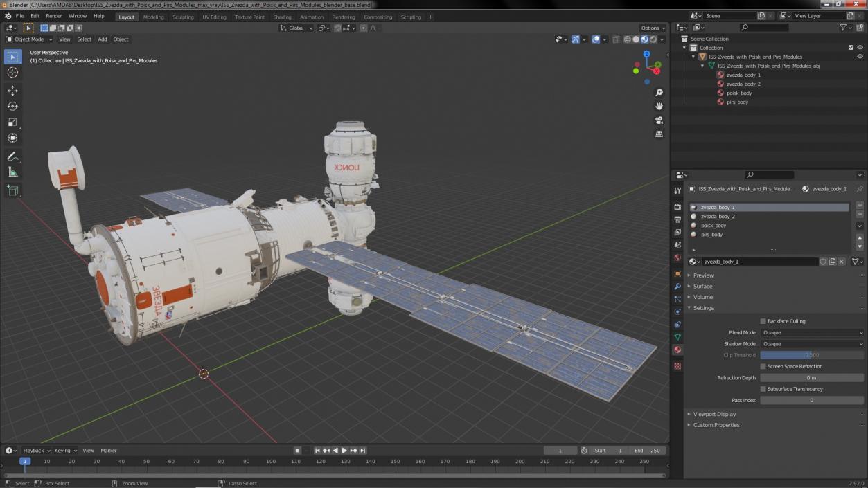 3D ISS Zvezda with Poisk and Pirs Modules model