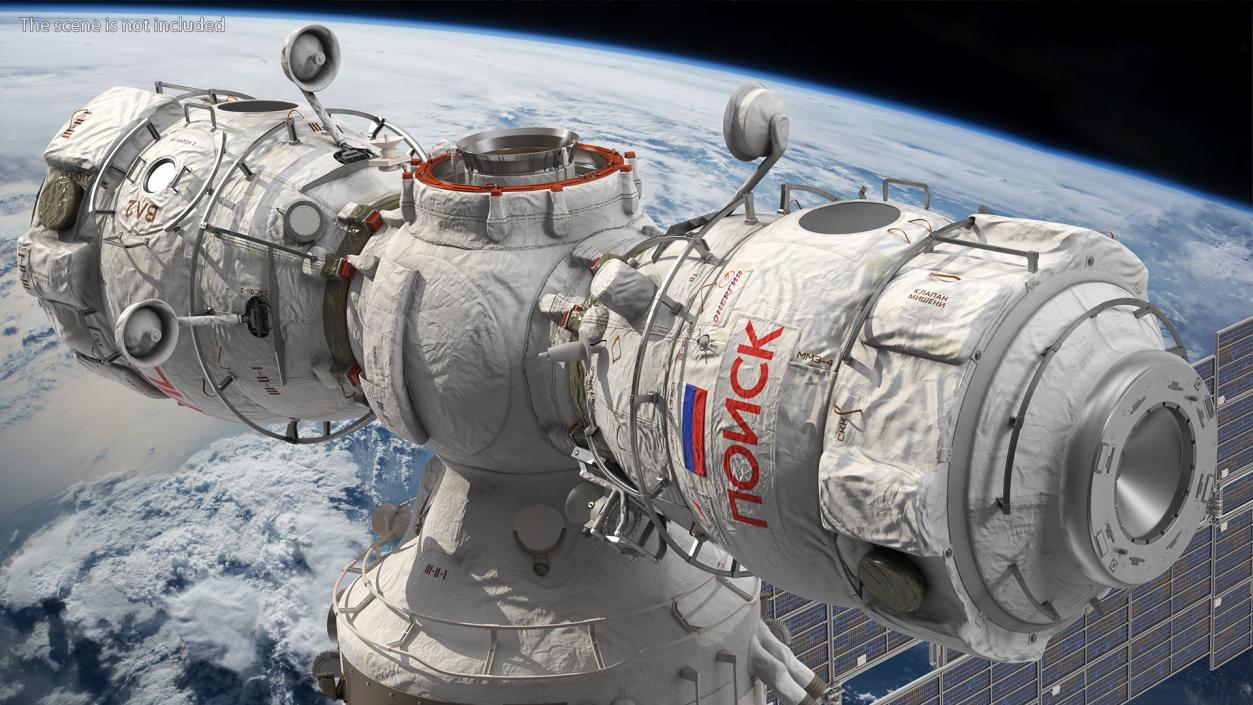 3D ISS Zvezda with Poisk and Pirs Modules model