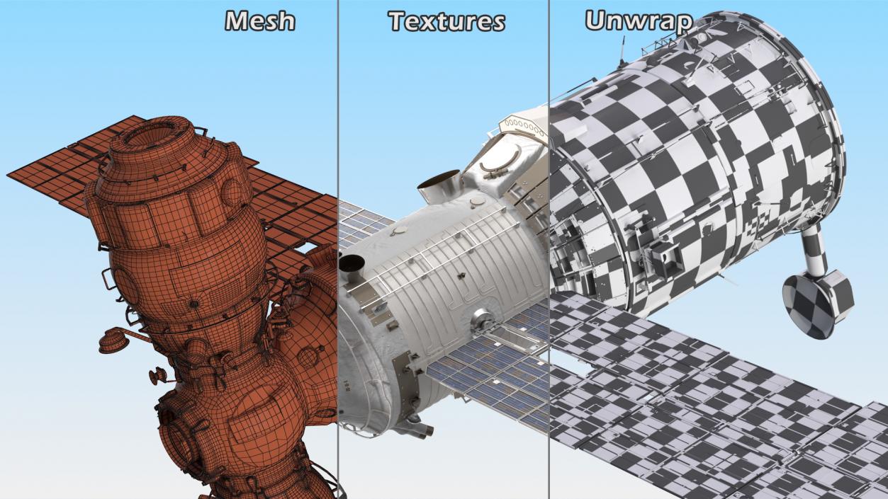 3D ISS Zvezda with Poisk and Pirs Modules model