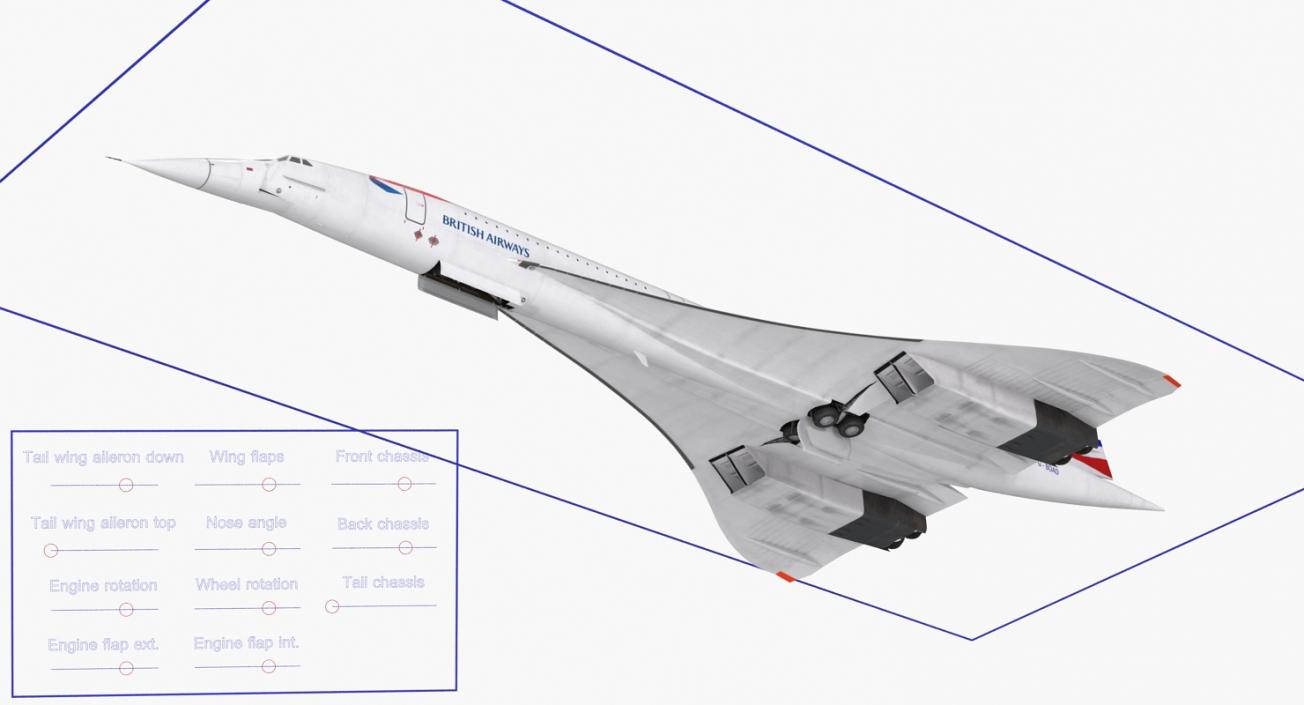 3D model Concorde Supersonic Passenger Jet Airliner British Airways Rigged