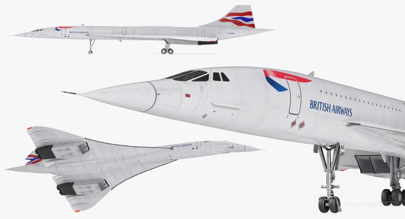 3D model Concorde Supersonic Passenger Jet Airliner British Airways Rigged