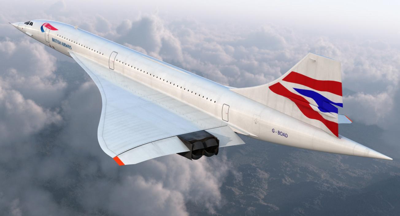 3D model Concorde Supersonic Passenger Jet Airliner British Airways Rigged