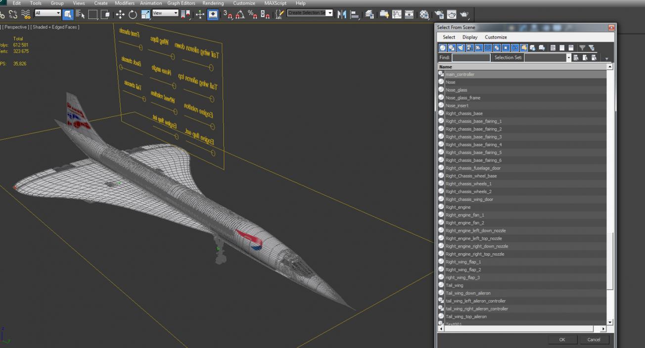 3D model Concorde Supersonic Passenger Jet Airliner British Airways Rigged