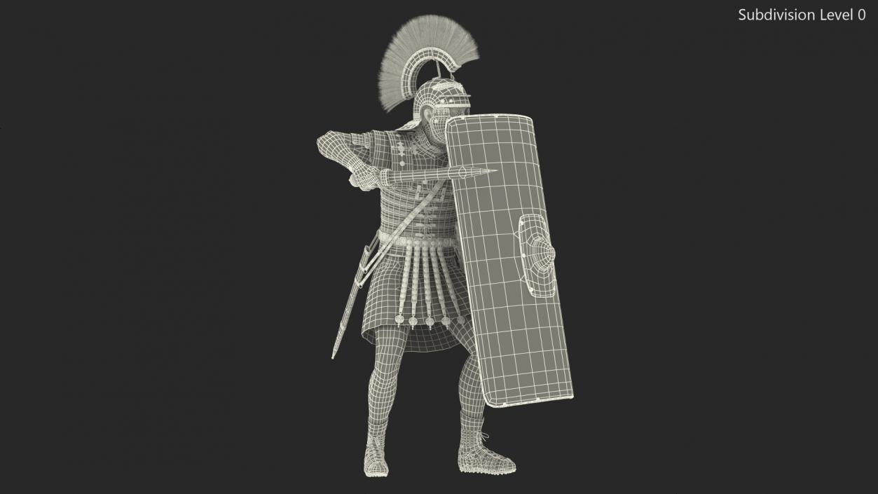 3D Roman Legionnaire with Gladius Attack Pose Fur