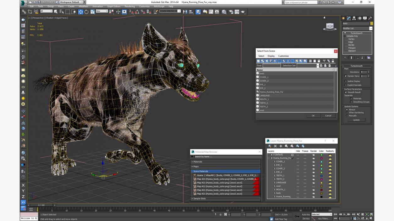 Hyena Running Pose Fur 3D