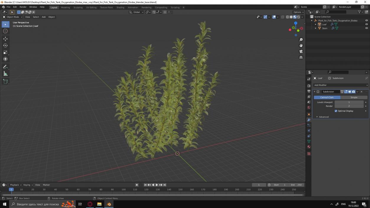 3D Plant for Fish Tank Oxygenation Elodea model