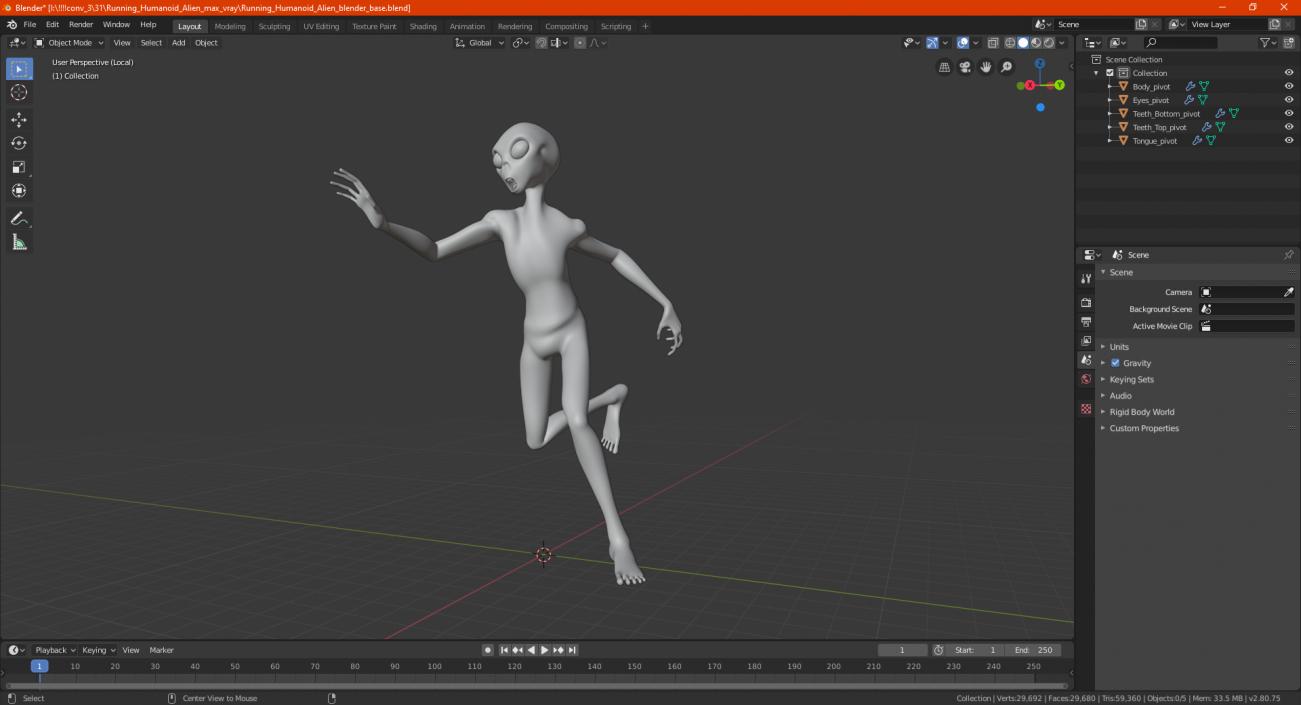 Running Humanoid Alien 3D