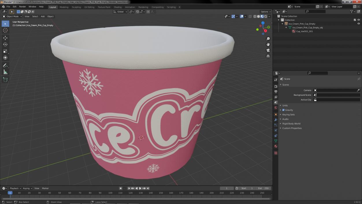 Ice Cream Pink Cup Empty 3D model