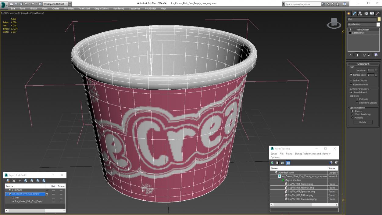 Ice Cream Pink Cup Empty 3D model