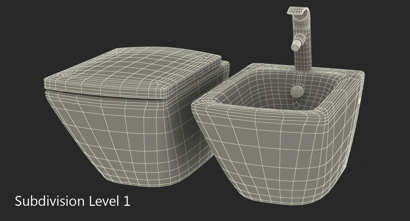 3D model Back To Wall Toilet and Bidet White