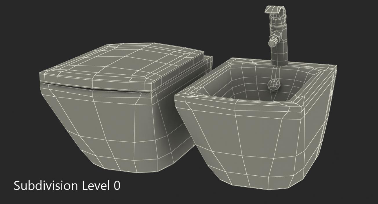 3D model Back To Wall Toilet and Bidet White