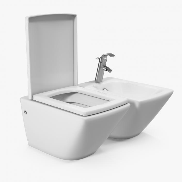 3D model Back To Wall Toilet and Bidet White