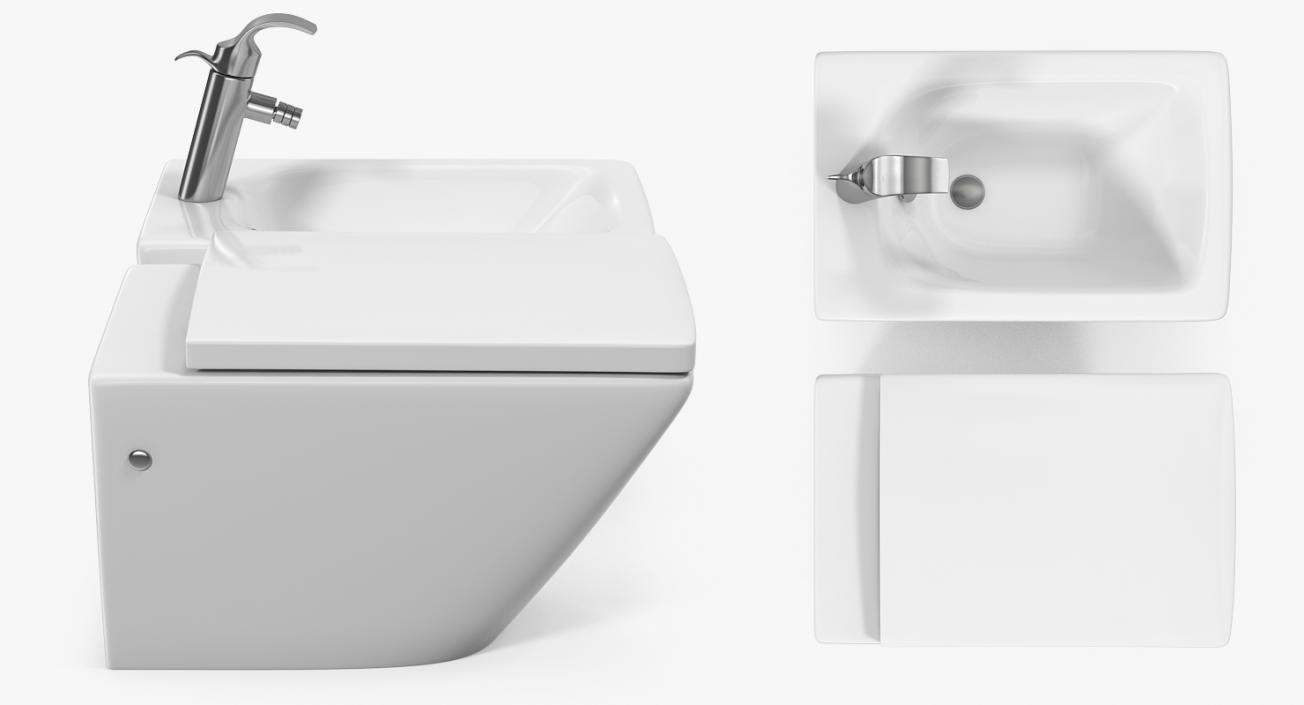 3D model Back To Wall Toilet and Bidet White