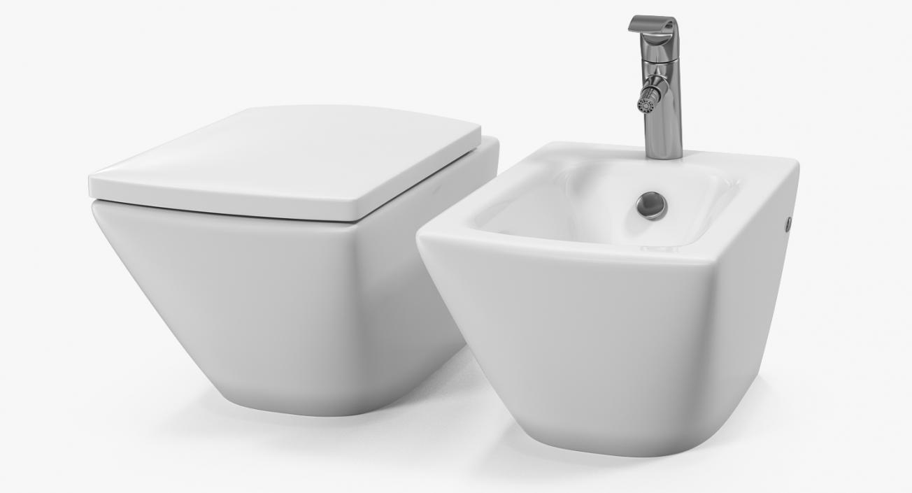 3D model Back To Wall Toilet and Bidet White