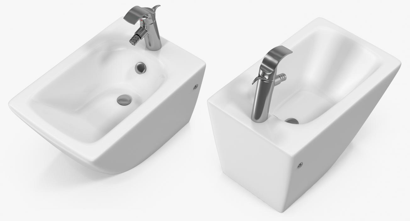 3D model Back To Wall Toilet and Bidet White