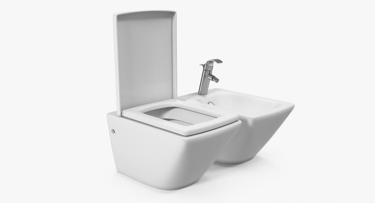 3D model Back To Wall Toilet and Bidet White