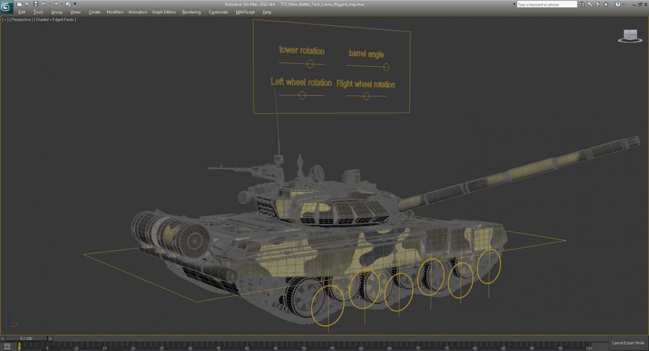 T72 Main Battle Tank Camo Rigged 3D