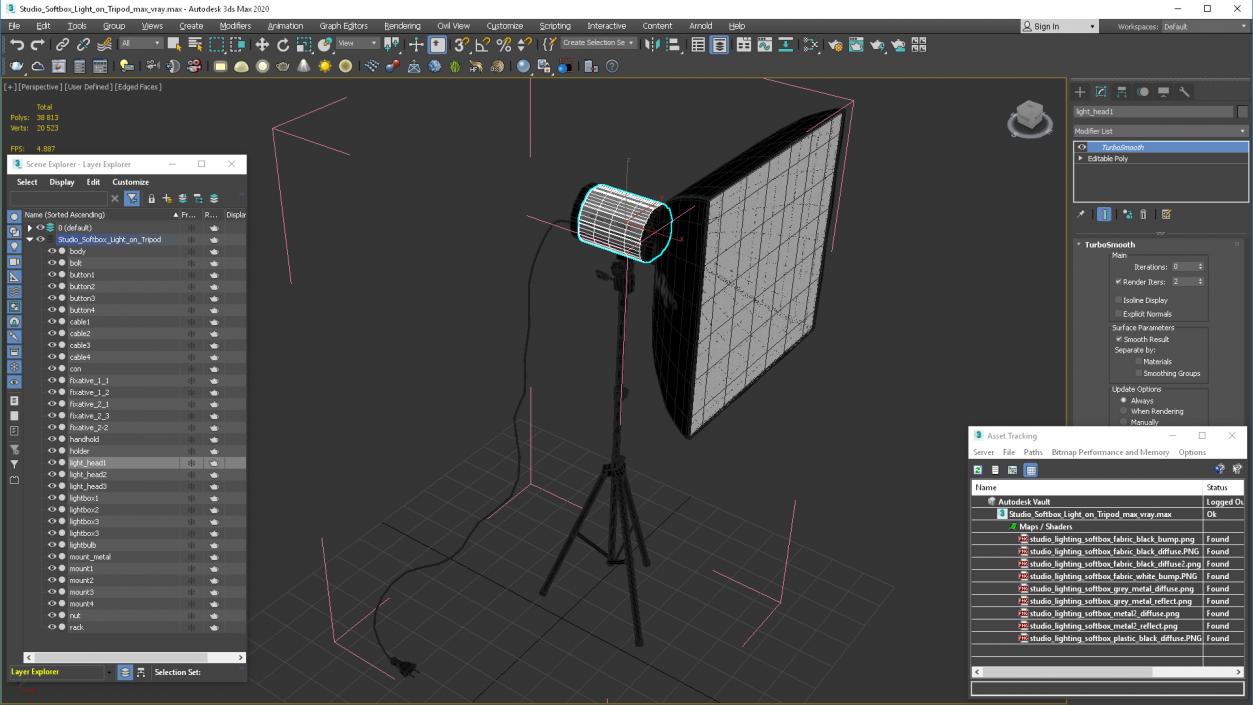 3D model Studio Softbox Light on Tripod