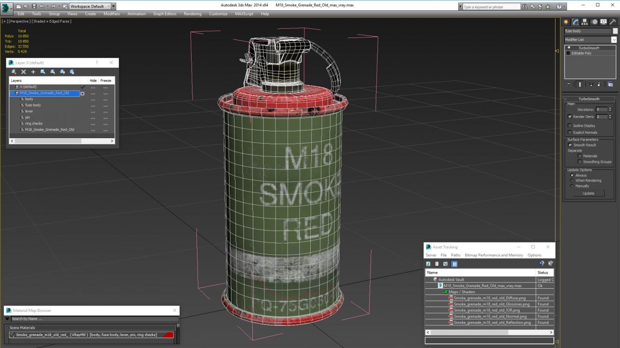 3D model M18 Smoke Grenade Red Old