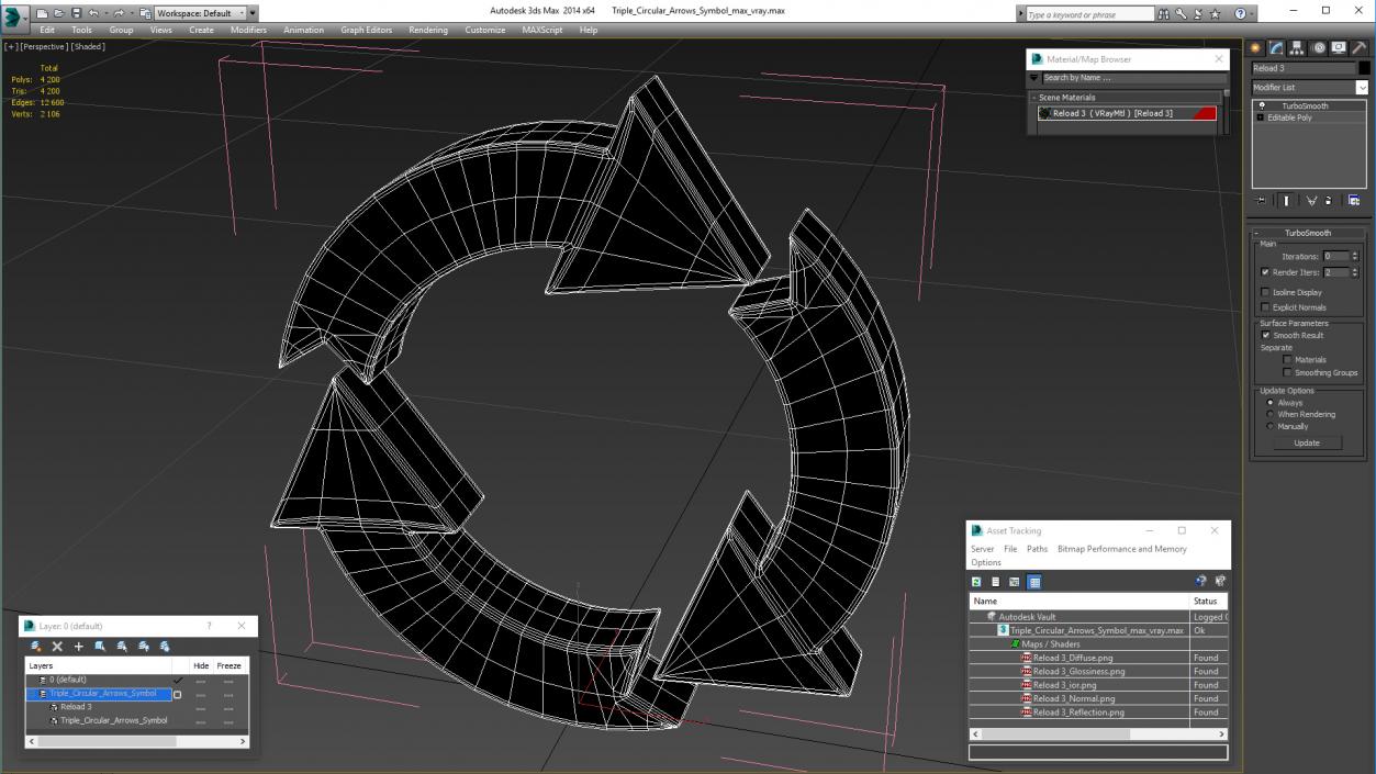 Triple Circular Arrows Symbol 3D model