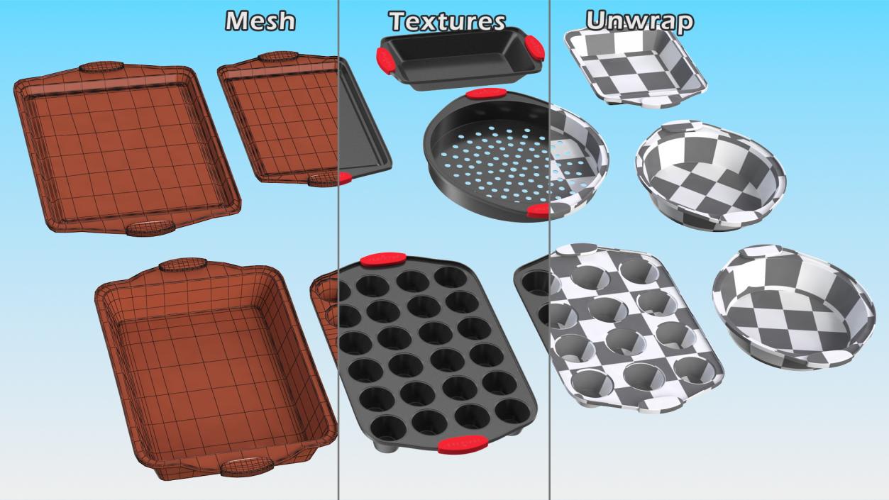 3D Nonstick Bakeware Baking Pans Set model