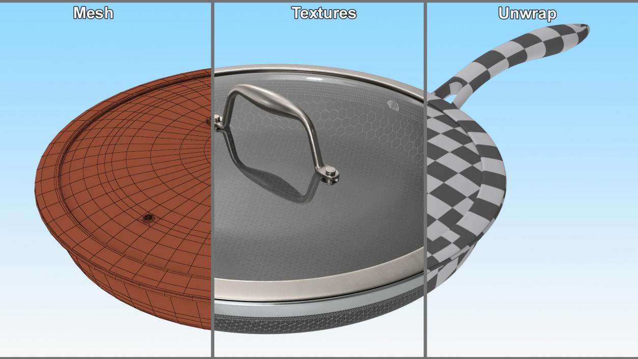 HexClad Hybrid Nonstick Pan with Lid 12-inch 3D model