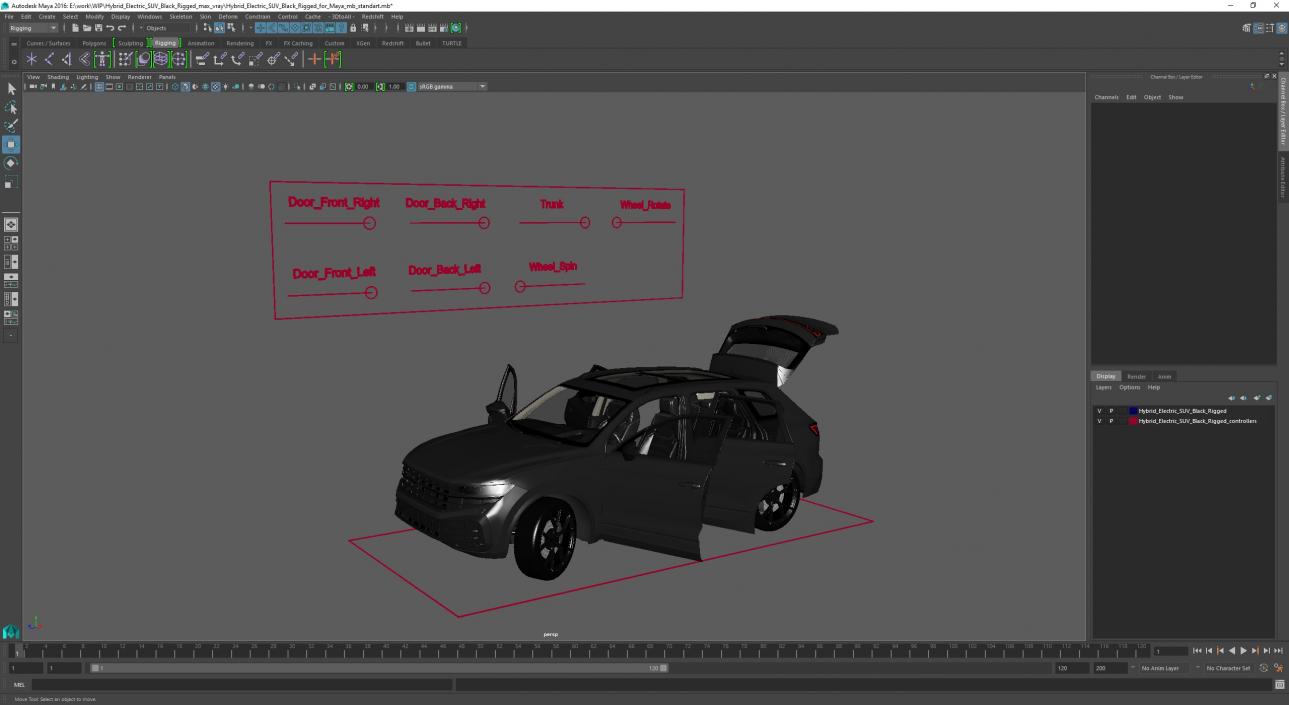 3D Hybrid Electric SUV Black Rigged for Maya