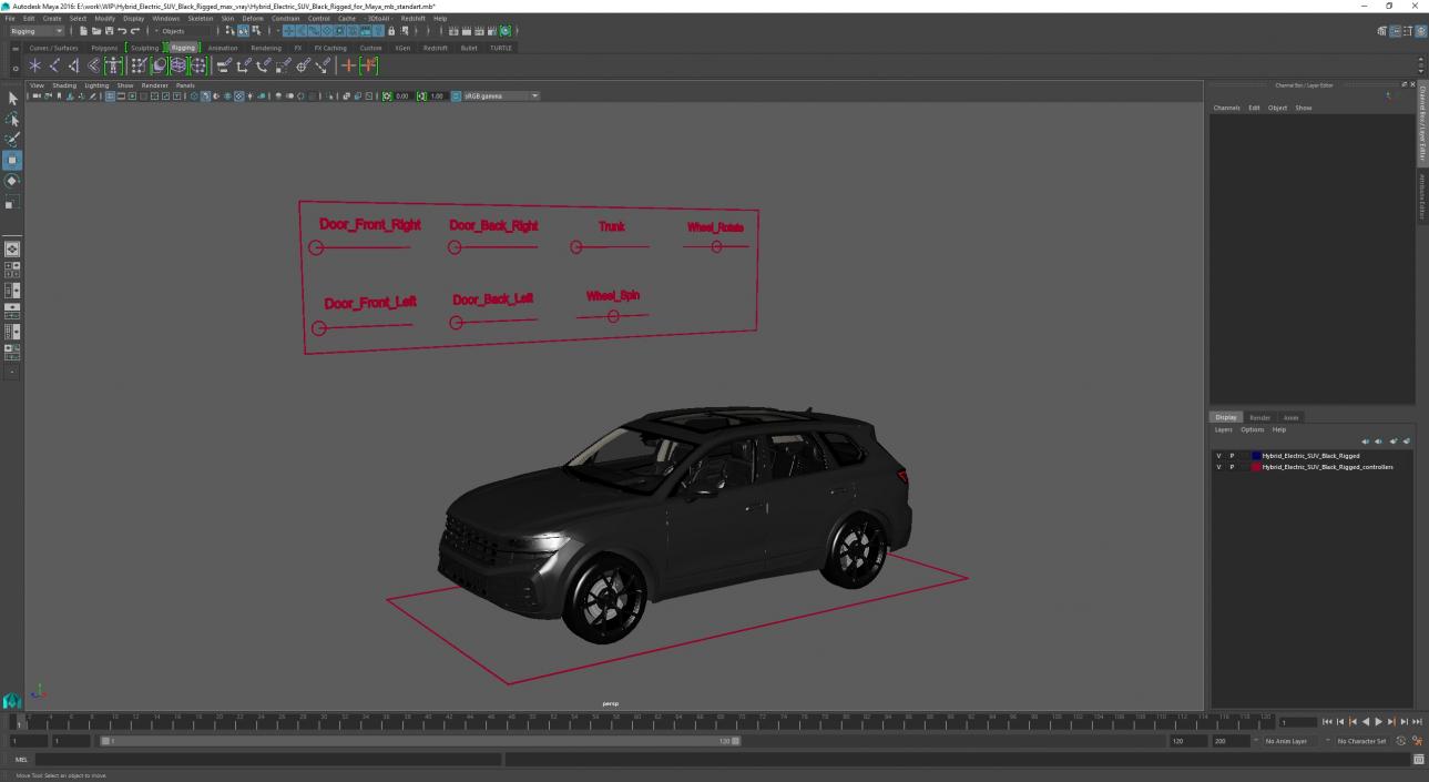 3D Hybrid Electric SUV Black Rigged for Maya