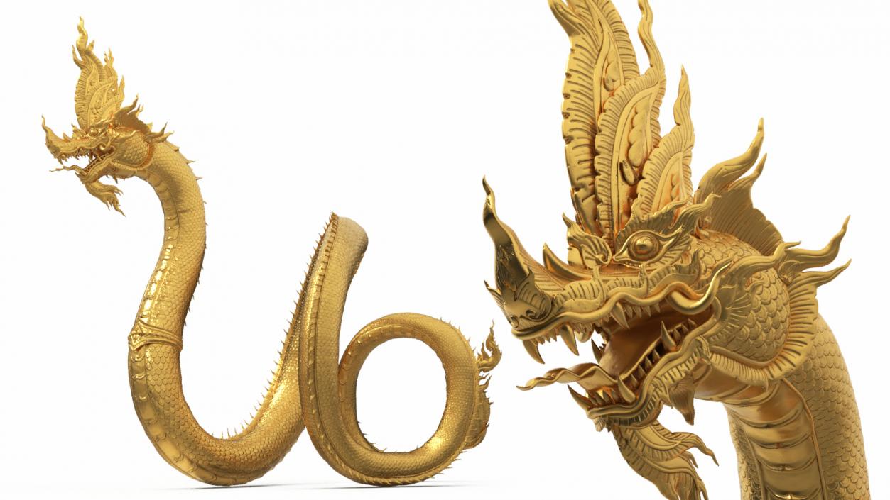 3D Gold Naga Dragon Rigged model