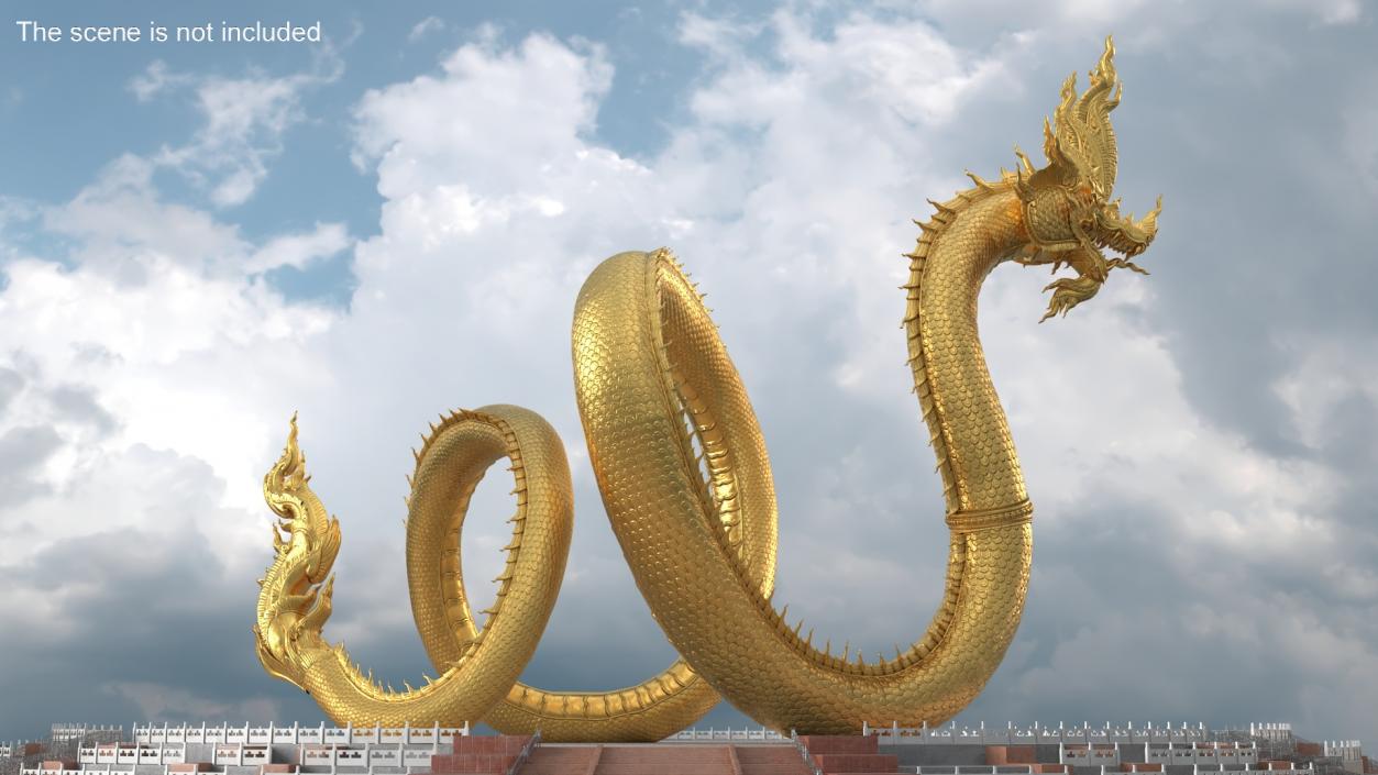 3D Gold Naga Dragon Rigged model