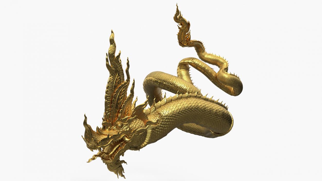 3D Gold Naga Dragon Rigged model