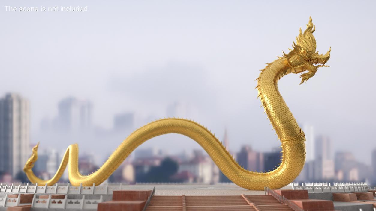 3D Gold Naga Dragon Rigged model