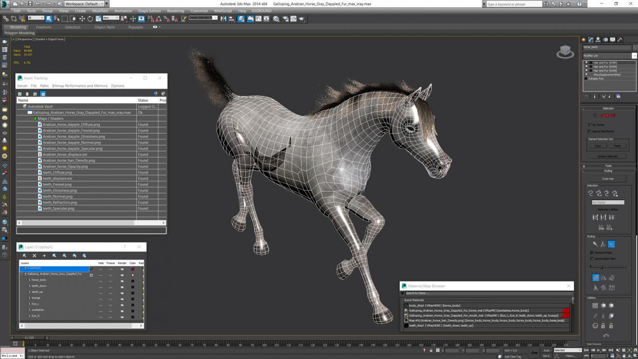 3D model Galloping Arabian Horse Gray Dappled Fur