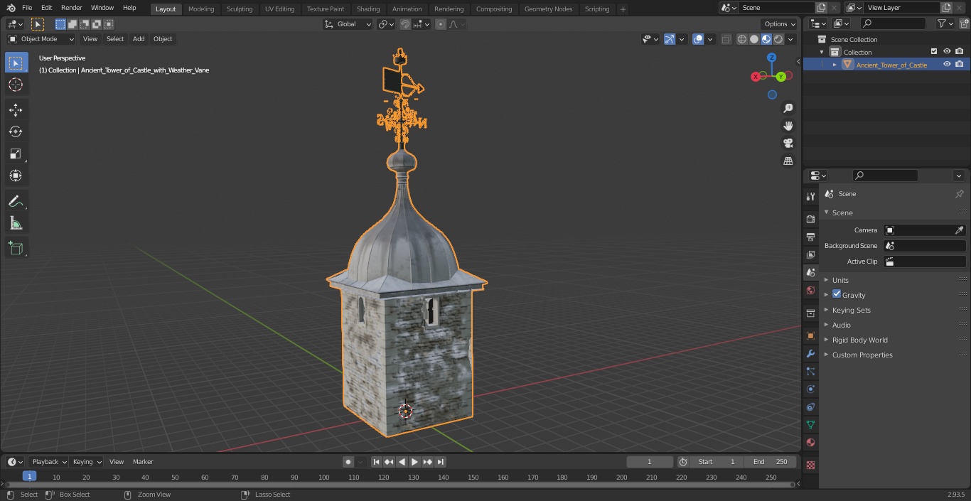 3D Ancient Tower of Castle with Weather Vane