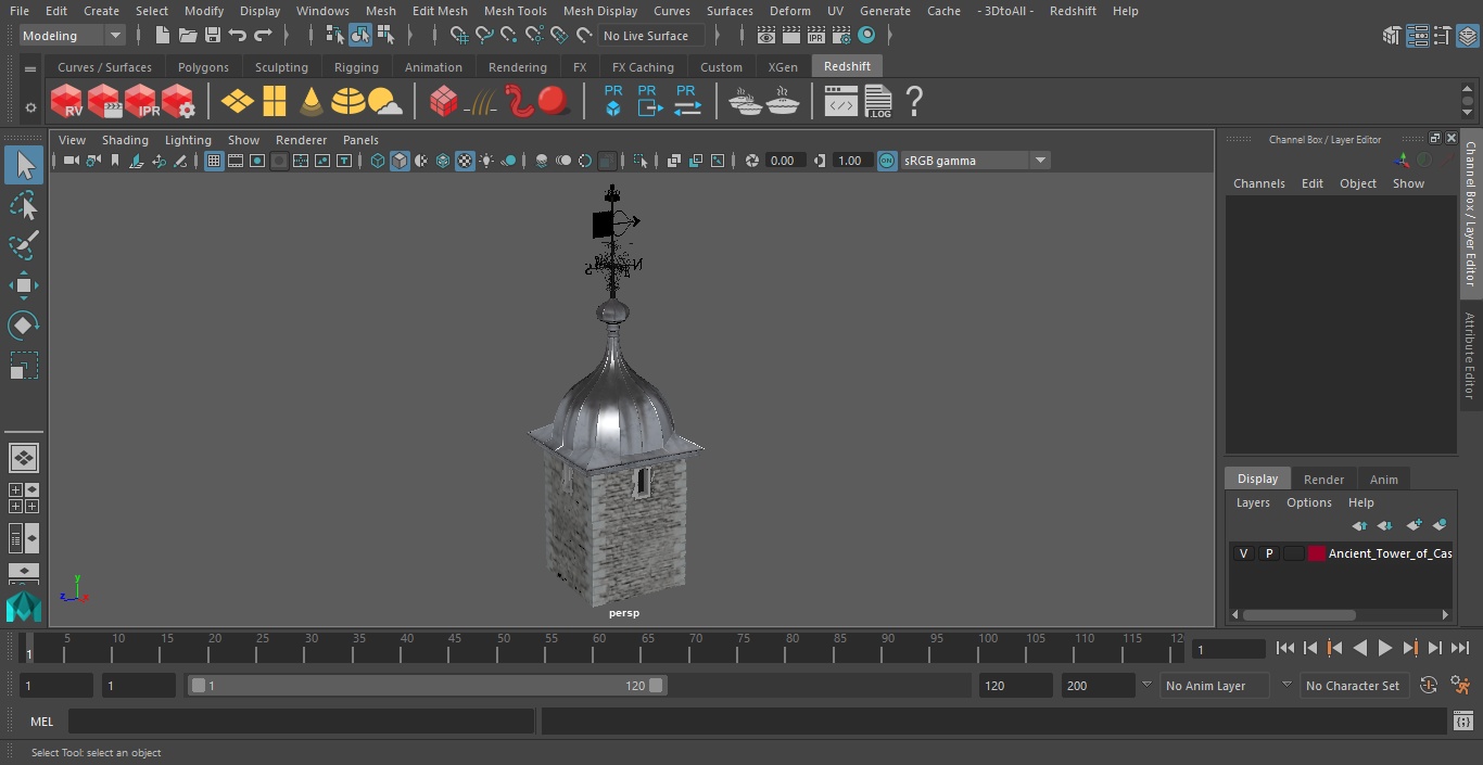 3D Ancient Tower of Castle with Weather Vane