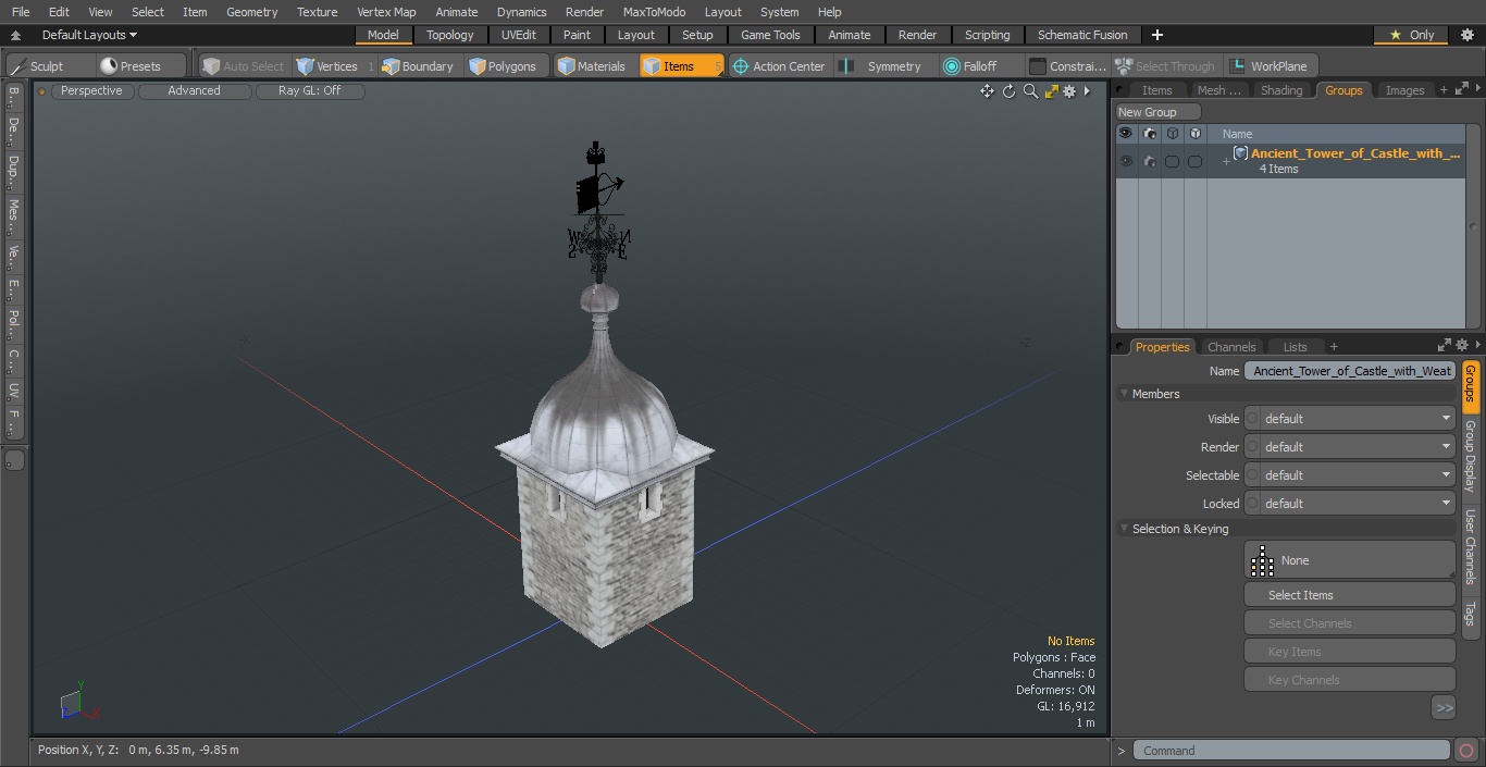 3D Ancient Tower of Castle with Weather Vane