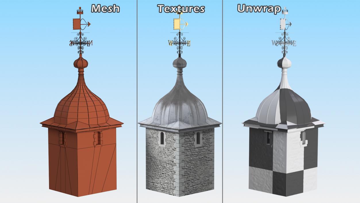 3D Ancient Tower of Castle with Weather Vane