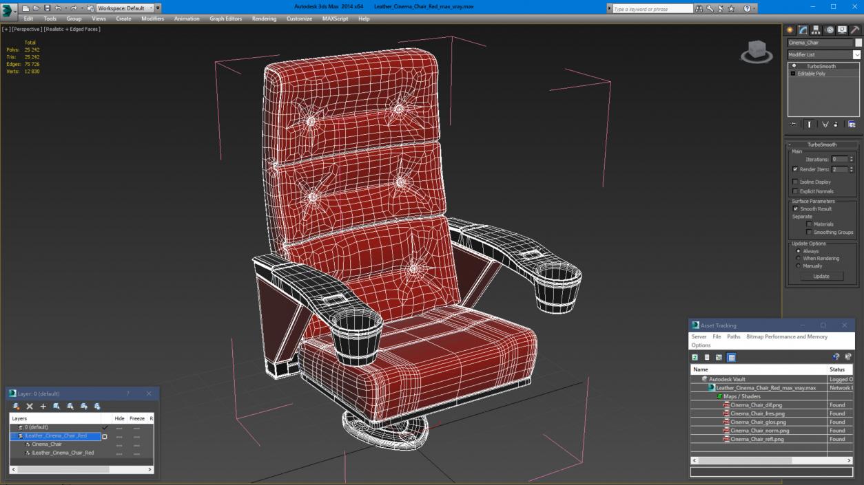 Leather Cinema Chair Red 3D model