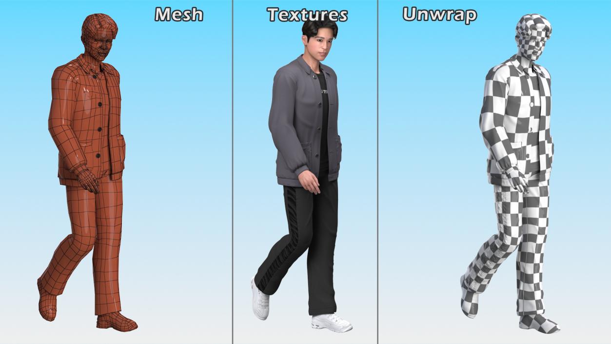 Chinese Man Walking Pose 3D model