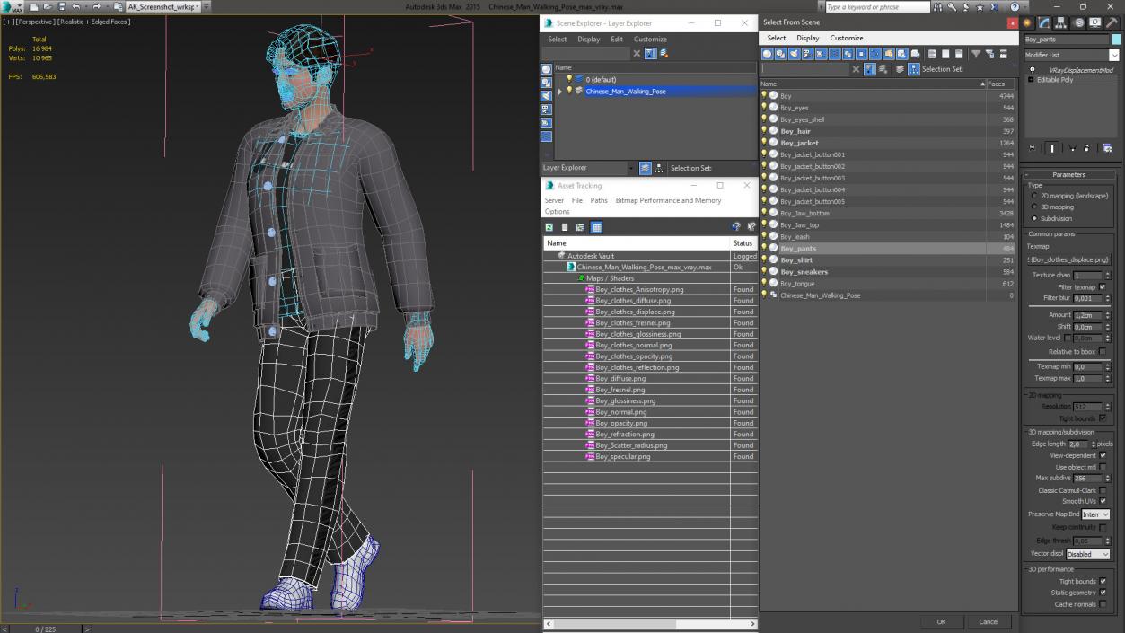 Chinese Man Walking Pose 3D model