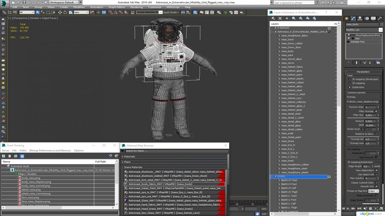 Astronaut in Extravehicular Mobility Unit Rigged for Maya 3D