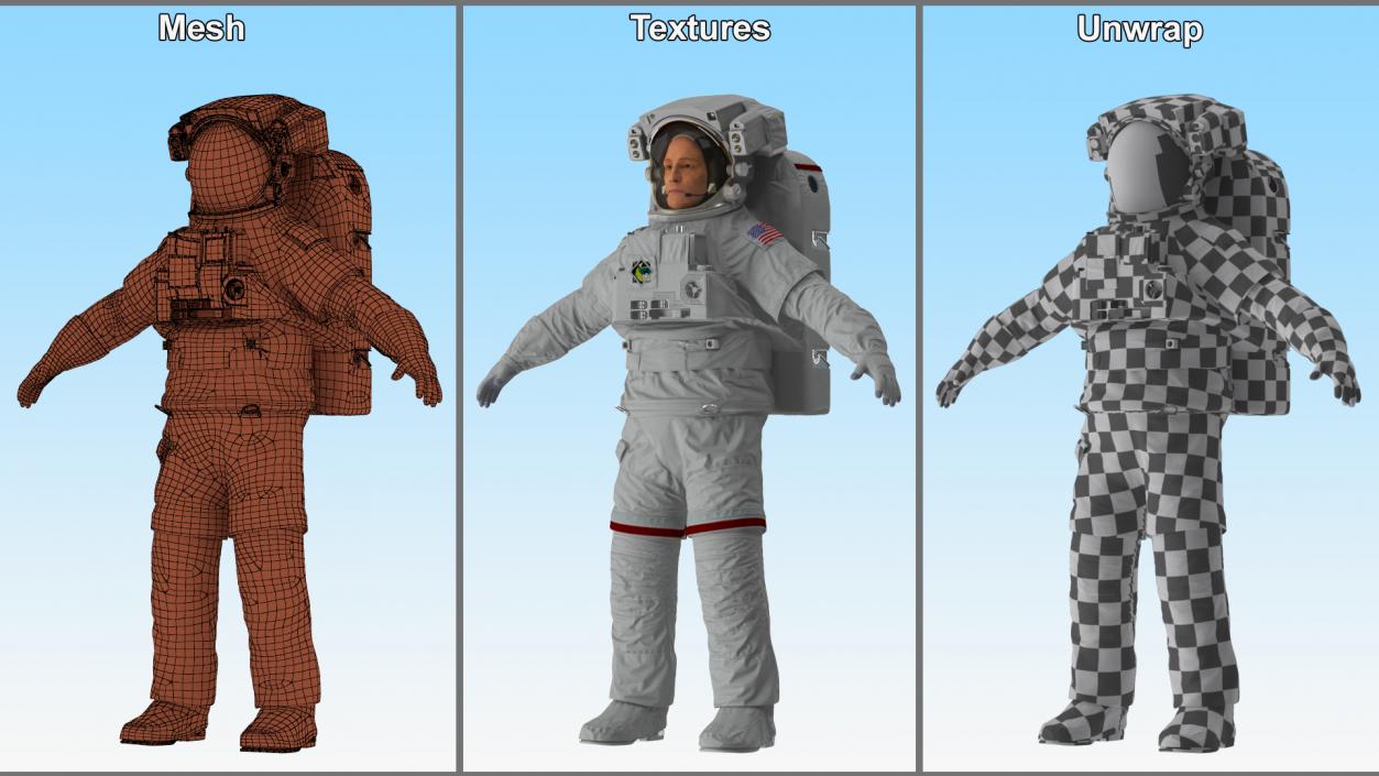 Astronaut in Extravehicular Mobility Unit Rigged for Maya 3D