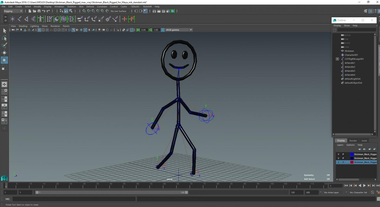 3D model Stickman Black Rigged for Maya